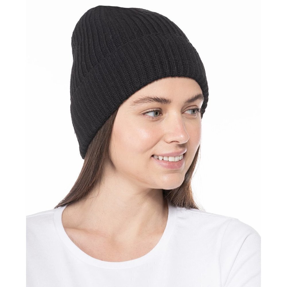 Style & Co Womens One Size Fits Most Ribbed Solid Knit Beanie Hat Black 1026